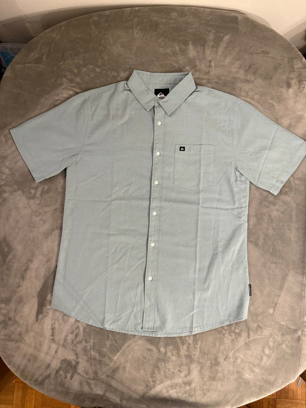 Quiksilver Mens Large Jade Grey Short Sleeve Button Up Shirt Textured NWT